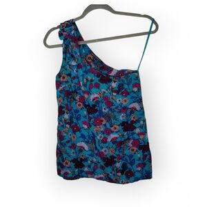 French Connection 100% silk one shoulder blouse blue with floral print 4